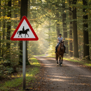 Premium Post Mounted Ridden Horses Warning Sign for Country Roads with Supplementary Distance Plate