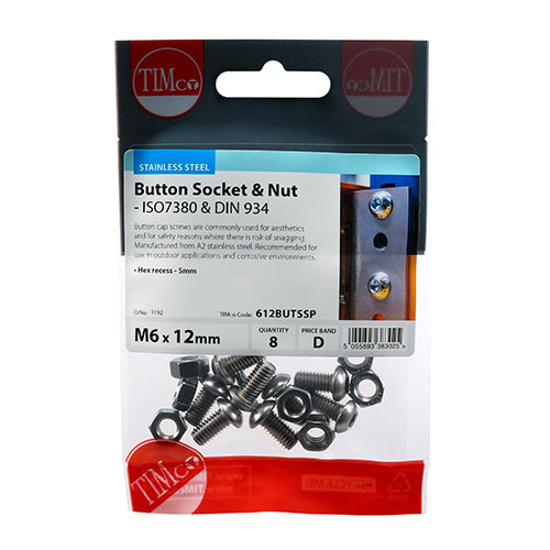 Socket Screws & Hex Nuts - Button - Stainless Steel - M6 x 12