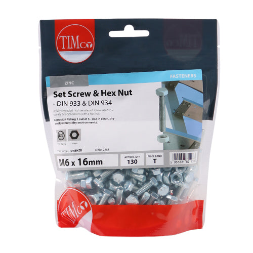 Set Screws & Hex Nuts - Grade 8.8 - Zinc - M6 x 16