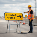 Premium Diverted Traffic Sign with Rotating Arrow 1050x450mm - High Visibility Class RA1 Reflective Material