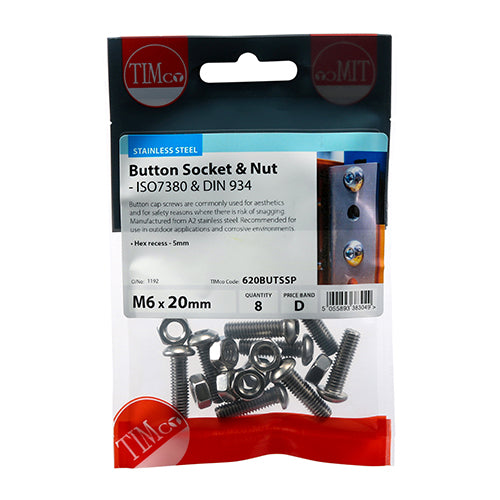 Socket Screws & Hex Nuts - Button - Stainless Steel - M6 x 20