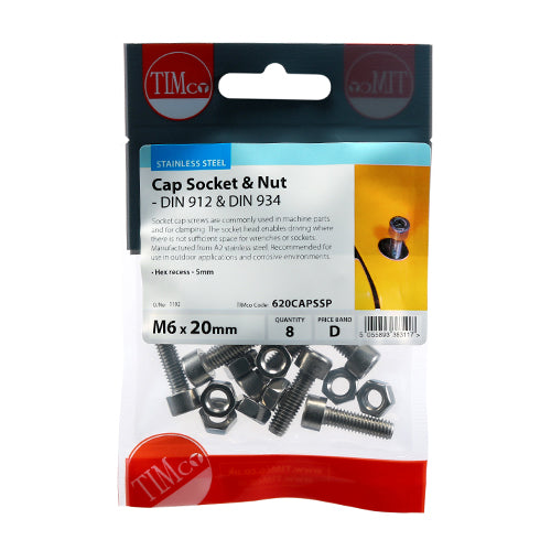 Socket Screws & Hex Nuts - Cap - Stainless Steel - M6 x 20