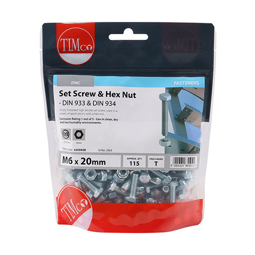Set Screws & Hex Nuts - Grade 8.8 - Zinc - M6 x 20