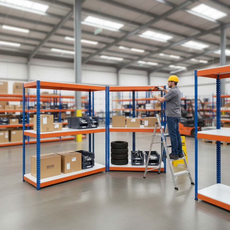 5x Heavy Duty Industrial Shelving - 2440mm High - 400kg Capacity - Melamine - Blue & Orange