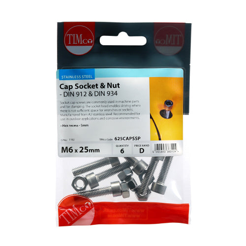 Socket Screws & Hex Nuts - Cap - Stainless Steel - M6 x 25