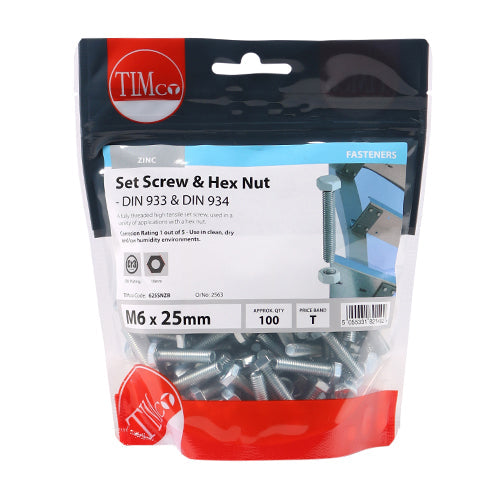 Set Screws & Hex Nuts - Grade 8.8 - Zinc - M6 x 25