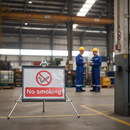 Premium Roll-Up No Smoking Sign - Collapsible, Durable PVC with Galvanised Steel Frame, 600x450mm for On-Site Use