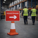 Pedestrians Arrow Right Pedestrian Cone Sign – 600mm x 450mm – Reflective Polypropylene – Traffic Control