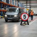 Premium 5mph Speed Limit Sign with QuickFit Stand, Easy Deploy for Construction and Events, Dia. 670mm