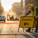 Professional Diversion Left Road Sign 1050x750mm - Durable Metal Construction with Engineer Grade Retroreflective Face