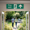 Fire Exit Up Visual Impact Sign – 450mm x 150mm – Clear Acrylic – Indoor/Outdoor Use