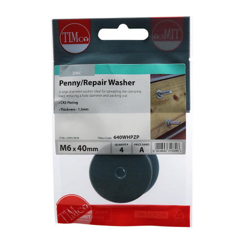 Penny / Repair Washers - Zinc - M6 x 40