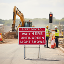 Premium 3/4 Way Control Sign with Flip-Over Cover Plate for Traffic Management - 1050x750mm Size