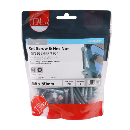 Set Screws & Hex Nuts - Grade 8.8 - Zinc - M6 x 50