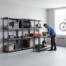 3x Heavy Duty Shelving Units - 1600mm High & 1x Workbench - 1200mm Wide - Grey