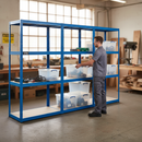 3x Heavy Duty Shelving Units - 1600mm High - Blue with 8x 33.5L Plastic Storage Boxes