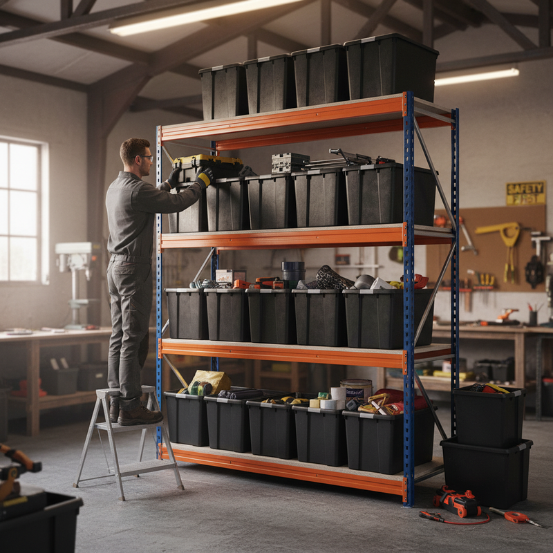 Heavy Duty Shelving Unit with 8 Durable 62L Storage Boxes - 1800mm High