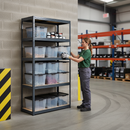 Premium Heavy Duty Shelving Unit with 12x 24L Storage Boxes - 1800mm High - Grey