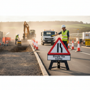Premium Road Narrows Right Traffic Sign with Single File Traffic Drop Sup Plate for Effective Road Safety