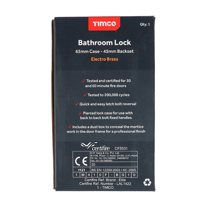 Bathroom Lock - Electro Brass - 65mm