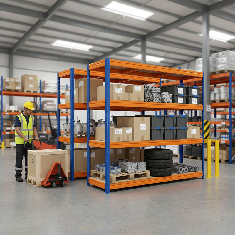 Heavy Duty Industrial Shelving - 1770mm High - 600kg Capacity - Blue & Orange