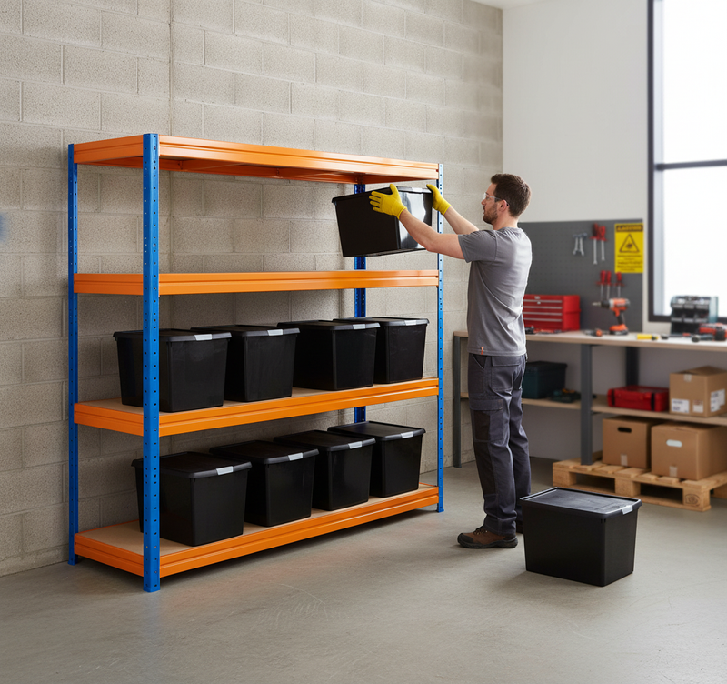 Premium Heavy Duty Shelving with 8x 37L Plastic Storage Boxes - 1770mm High