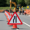 Premium Road Narrows Left Cone Sign with Tear Resistant Sleeve - Compact and Lightweight Design for Easy Deployment