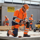 Premium Hi-Vis Orange/Navy Blue Trousers with 4-Way Stretch, Holster Pockets, and Segmented Reflectors for Ultimate Comfort and Visibility