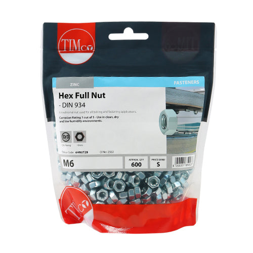 Hex Full Nuts - Zinc - M6