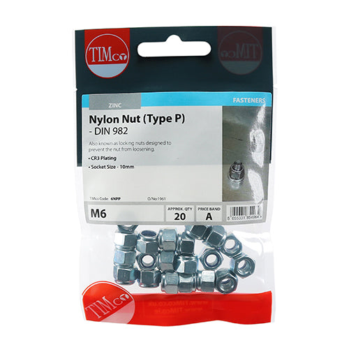 Nylon Nuts - Type P - Zinc - M6