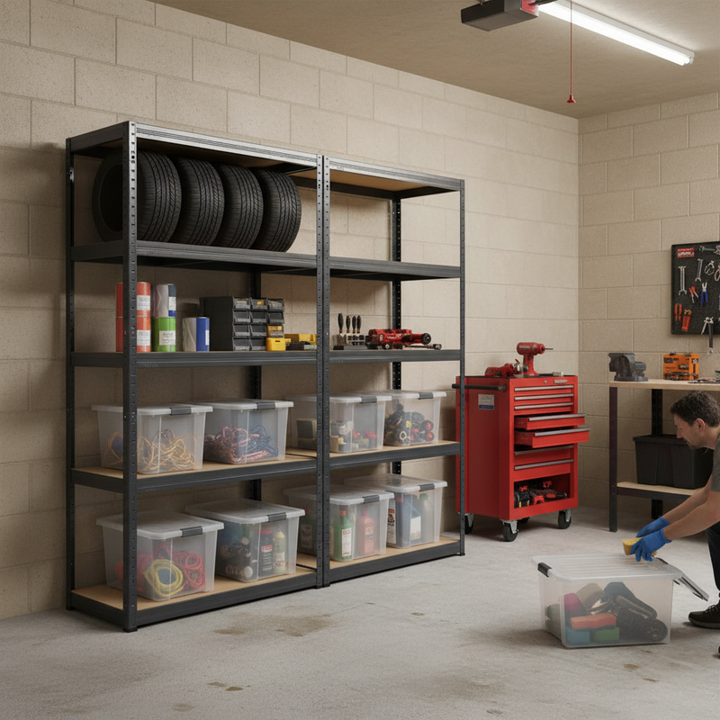 Heavy Duty Shelving Unit with 8x 60L Plastic Storage Boxes - 1800mm High