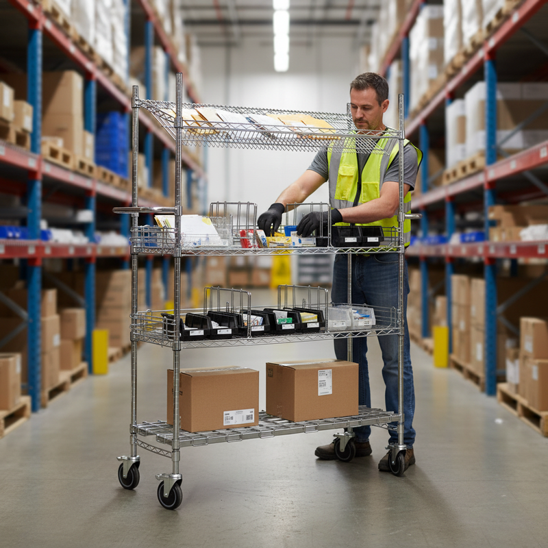 Professional Wire Picking Cart with Top Sloping Shelf - 4 Levels