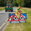 Premium Roll-Up Grass Cutting Sign Package - Essential Roadside Safety Signs for Mowing and Brush Cutting