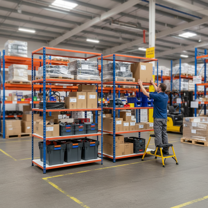 Premium Industrial Shelving - 1830mm High - 200kg Capacity - Melamine - Blue & Orange