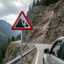 Premium Falling Rocks Warning Sign - Diameter 559mm for Road Safety with Optional Distance Marking