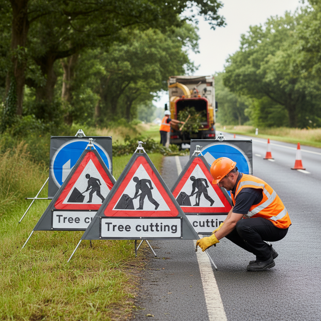 Professional Roll Up Tree Cutting Sign Package with Essential Road Saf