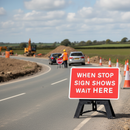 Premium Temporary When Stop Sign Shows Wait Here Sign - 1050x750mm with Reflective Face and Quick-Change Frame
