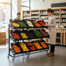 Professional Single Sided Mobile Fruit and Vegetable Display Unit - 2000mm with Baskets and Lockable Castors