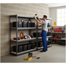 2x Premium Heavy Duty Shelving - 1600mm High - Grey with 8x 37L Plastic Storage Boxes