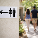 Toilets Symbol Sign with Arrow Left – 1mm Rigid Plastic & Self-Adhesive Vinyl – Indoor/Outdoor