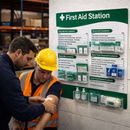 Branded First Aid Station with Preventing Slips, Trips & Falls Poster – 1200mm x 680mm – Rigid Plastic – Workplace Safety