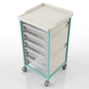 Steel Single Column Tray Trolley – 5 Drawer Medical Storage Unit (view 2)