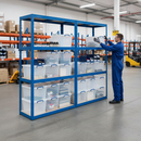 Premium 2x Shelving Units - 1600mm High - Blue with 12x 33.5L Storage Boxes