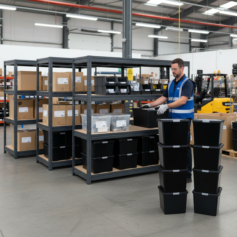 3x Premium Heavy Duty Shelving - 1770mm High - Grey with 8x 37L Plastic Storage Boxes