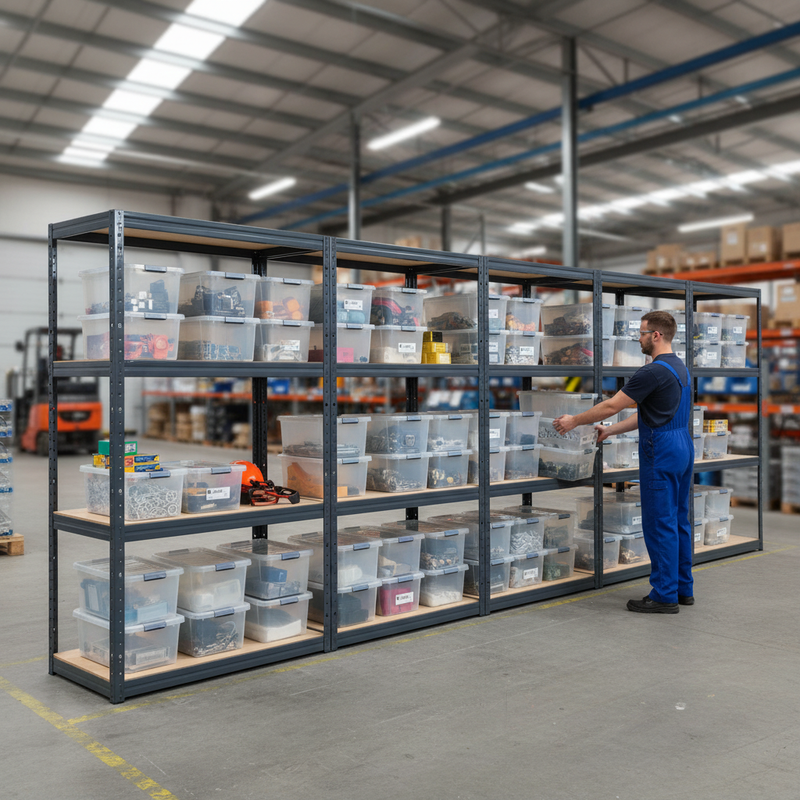 Premium Heavy Duty Shelving Units - 1600mm High with 8x 60L Plastic Storage Boxes