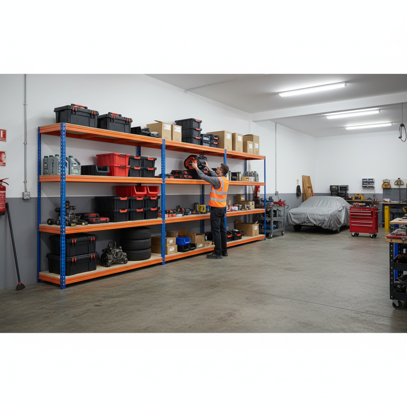 3x Premium Heavy Duty Garage Shelving - 2000mm High - 500kg Capacity - Blue & Orange