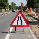 Premium Road Narrows Both Symbol Sign - 750mm Triangular Size with Retroreflective Face