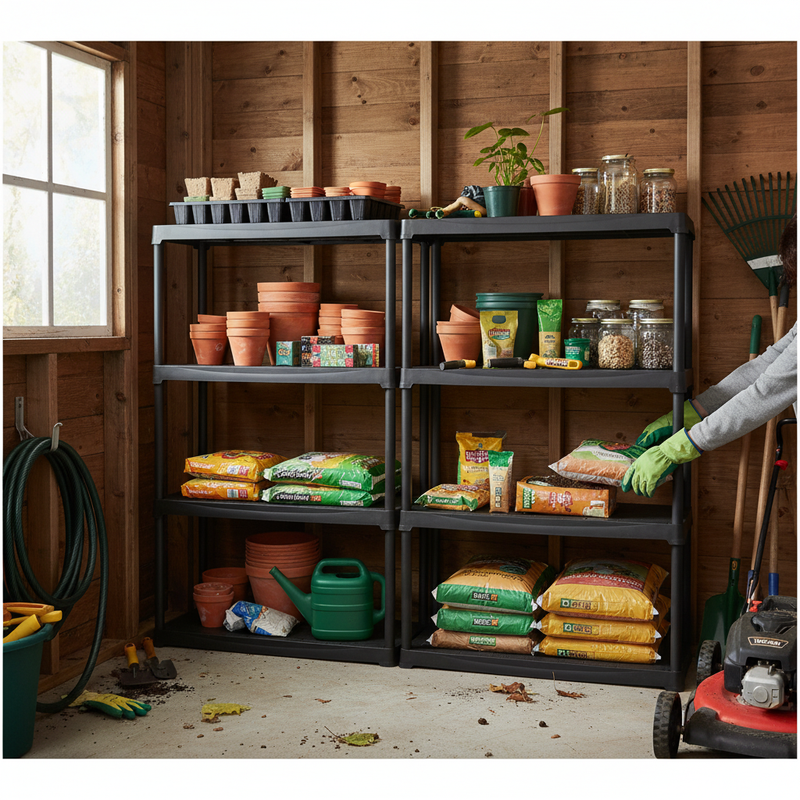 Heavy Duty Plastic Shed Shelving - 1760mm High - 20kg Capacity - Charcoal