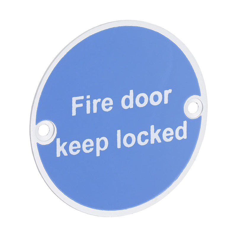 Fire Door Keep Locked Sign - Satin Anodised Aluminium - 76mm