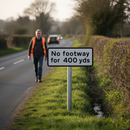 Premium No Footway Road Sign - Permanent Warning for Pedestrian Safety with Adjustable Text Size